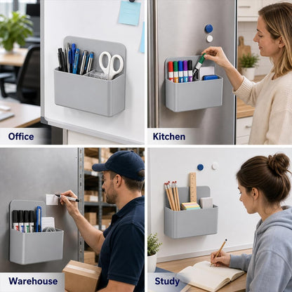Magnetic Pencil Pen Holder, 2 PCS Magnetic Dry Erase Marker Holder for Whiteboard, Black White Magnet Storage Pencil Cup Case Fridge Organizers Locker Accessories for Office School Teacher Must Haves