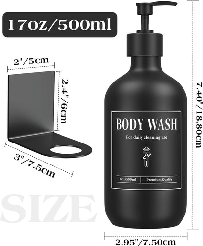Luxspire 17oz Shampoo and Conditioner Dispenser 3 Sets for Bathroom, Black | Matte PET bottle, no-drill stainless bracket, detachable pump, dual wall/counter install with classification stickers