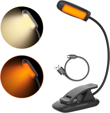 BIGMONAT Battery Operated Clip on Light, Dimmable Brightness Eye Care Book Reading Light, 360°Flexible Gooseneck Night Lighting for Home Office, Reading,Study (Orange, 2Pack)