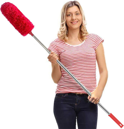 Cobweb Duster with Extension Pole 100 inches, Dusters for Cleaning with 2 Duster Heads, Washable Microfiber Feather Duster for Cleaning Ceiling Fan, High Ceiling, Blinds, Furniture & Cars