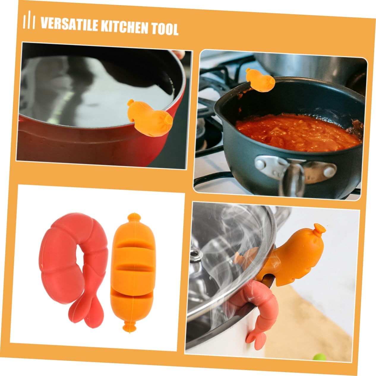 Toddmomy 2pcs Silicone Sausage Shaped Spill Stopper and Pot Lid Holder Practical Kitchen Tool to Prevent Boil over Versatile Food Cover for Cooking and Fresh Keeping for Home Use