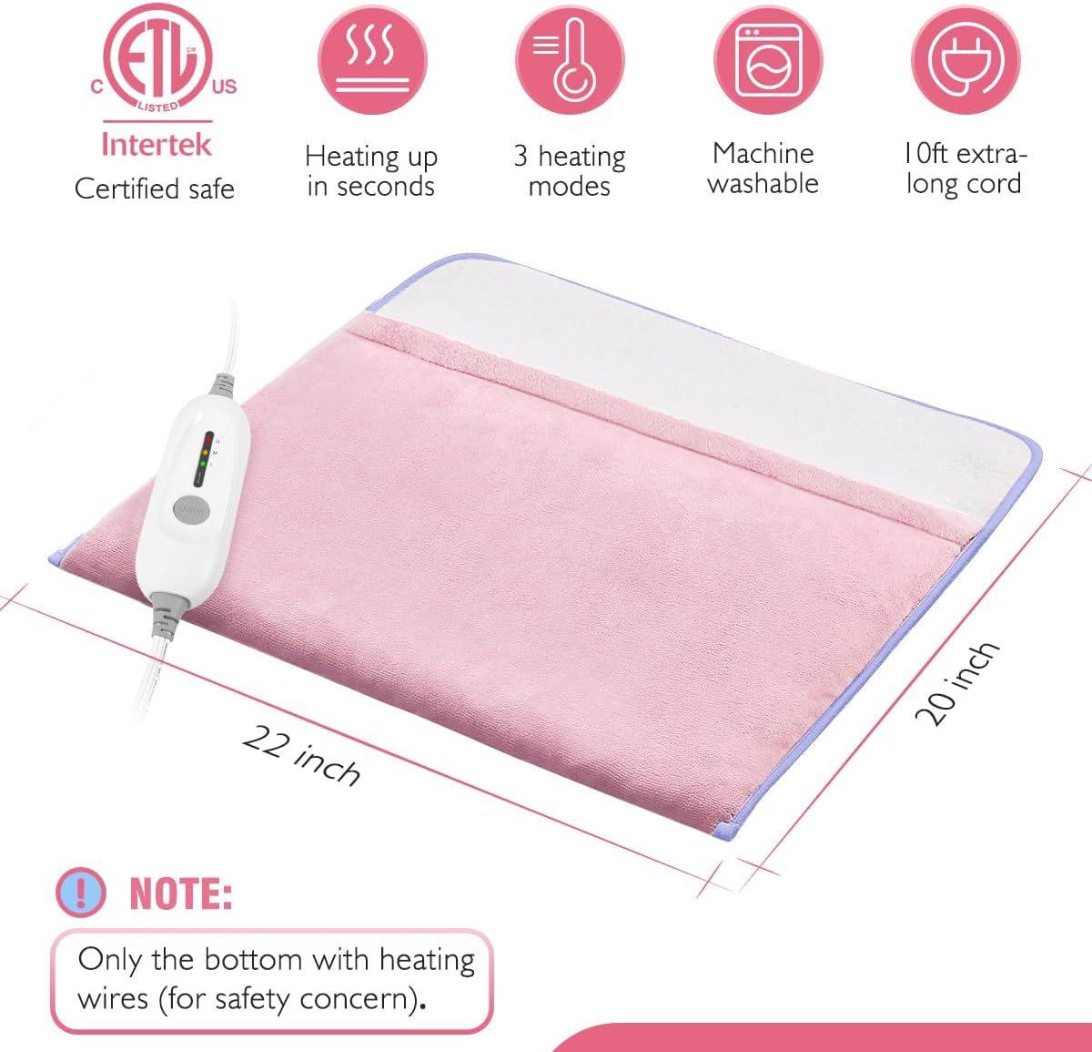 Foot Warmer Electric, Heating Pad King Size Ultra Soft Flannel, Extra Large for Bed, Abdomen, Feet, Back, Cramp, Office/Home Under Desk, 10ft Cord, Auto Off, 22" x 20" - Blue