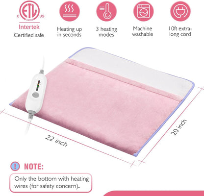 Foot Warmer Electric, Heating Pad King Size Ultra Soft Flannel, Extra Large for Bed, Abdomen, Feet, Back, Cramp, Office/Home Under Desk, 10ft Cord, Auto Off, 22" x 20" - Blue