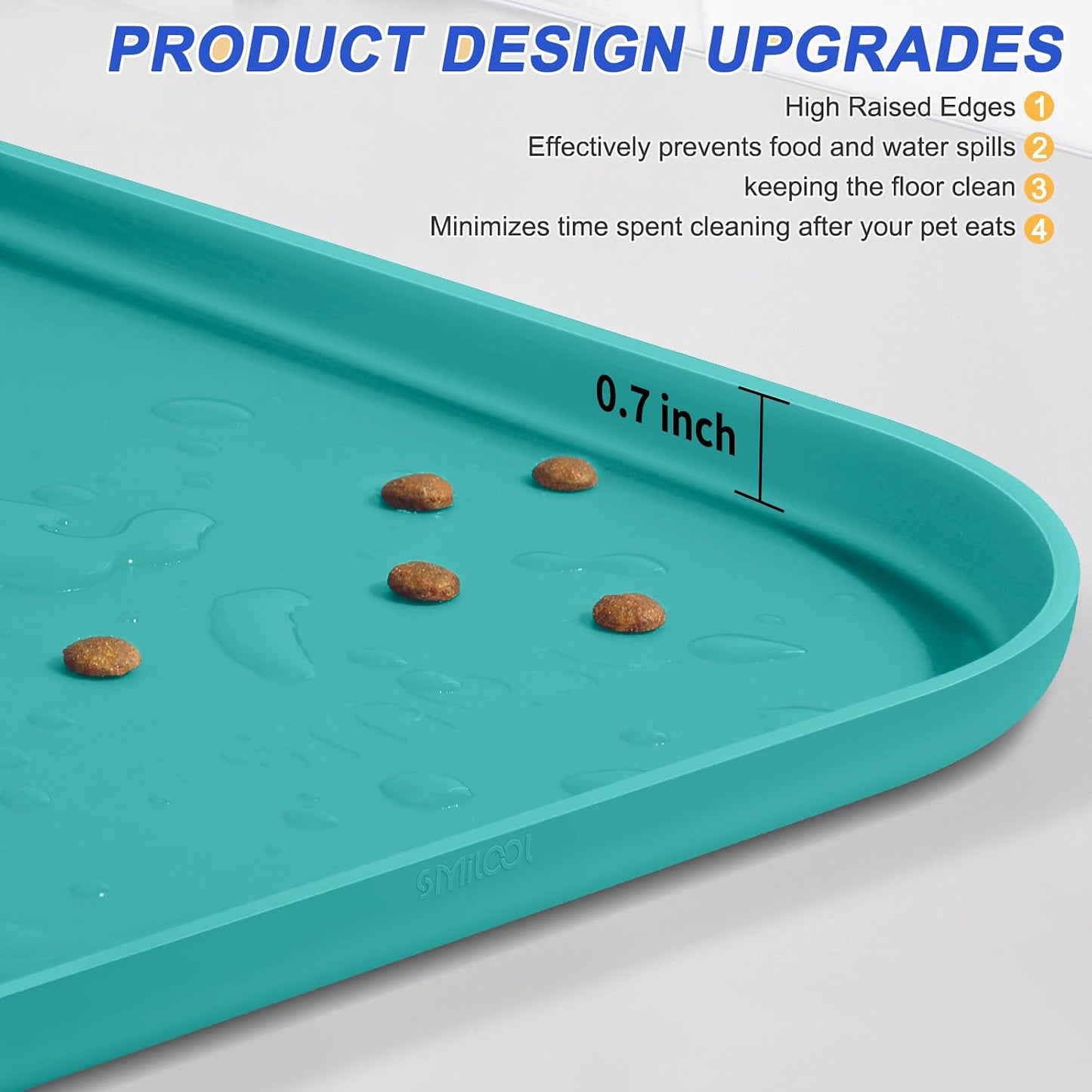 SMILOOL Waterproof Silicone Pet Food Mat with Raised Edge for Dog & Cat | 19" x 12" Non-Slip Pet Feeding Mats with Lip for Food & Water Bowl, Food Grade, Easy Cleaning, Black