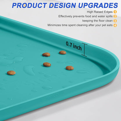 SMILOOL Waterproof Silicone Pet Food Mat with Raised Edge for Dog & Cat | 19" x 12" Non-Slip Pet Feeding Mats with Lip for Food & Water Bowl, Food Grade, Easy Cleaning, Black