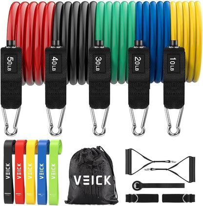 VElCK Resistance Bands Set with Handles for Exercise, Workout and Home Gym | 100% Natural Latex, 10-150LBS, Versatile for Yoga, Pilates, Strength, Home Gym