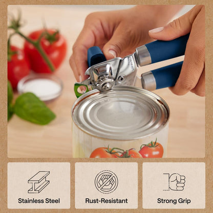 GORILLA GRIP Original Model Stainless Steel Smooth Edge Manual Can Opener and Bottle Openers, US Designed, Comfortable Handle, Oversized Handheld Turn Knob, Multifunctional Kitchen Tool, Gray