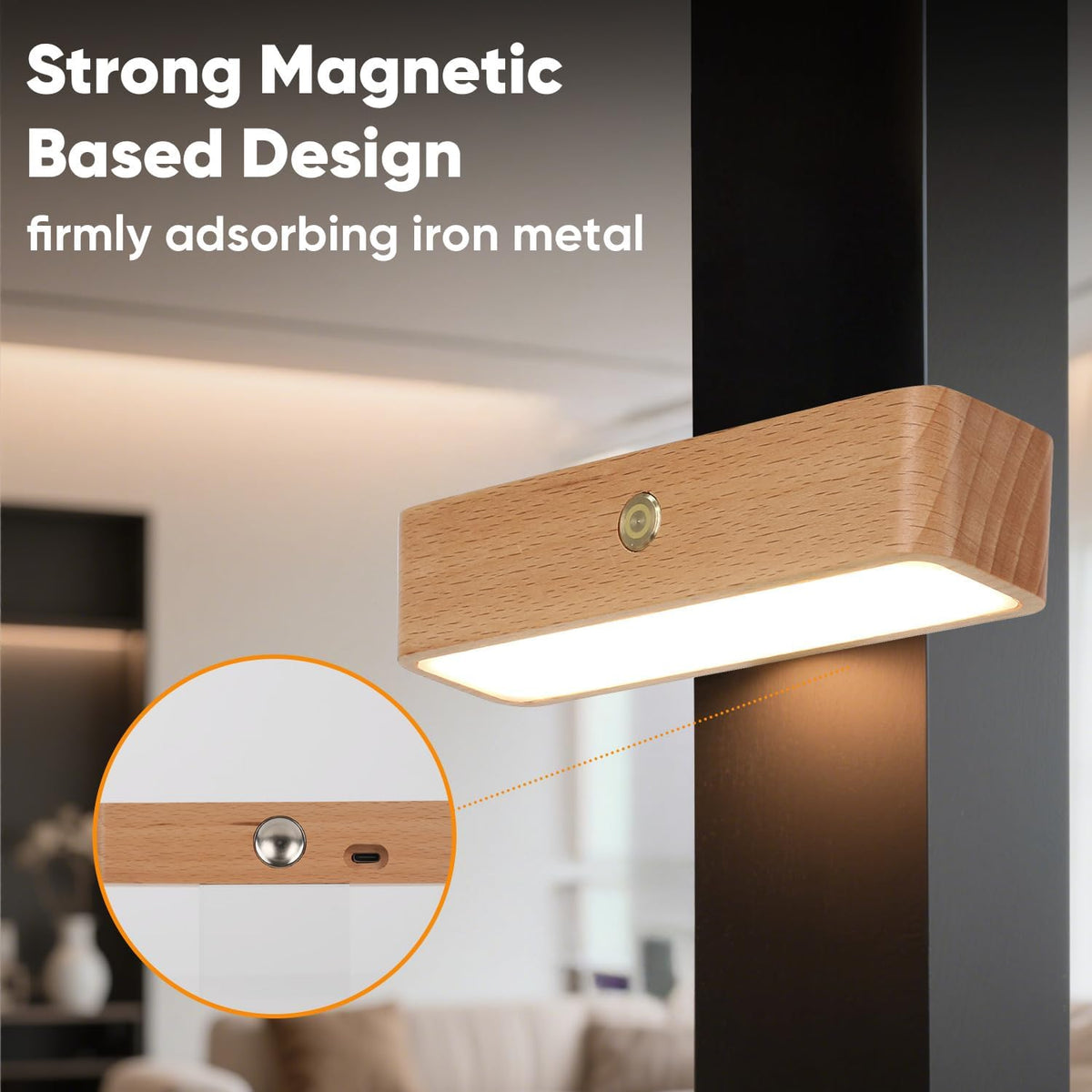 Battery Operated Wall Sconces Set of Two, Rechargeable Wall Lights Battery Operated, Wood Stick On Wall Mounted lamp Bedside Reading for Bedroom, Stepless Dimmable Wall Lamps for Living Room
