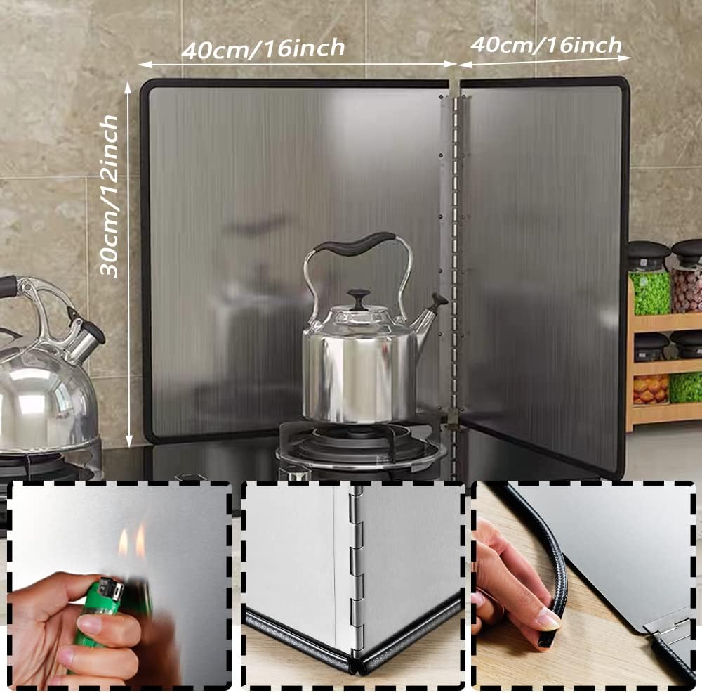 2PCS Grease Splatter Guard, Stainless Steel Stove Oil Splash Guard | 12×16 Inch Foldable Double-sided Splatter Screen for Frying Pan Kitchen Wall Screen Baking Protector