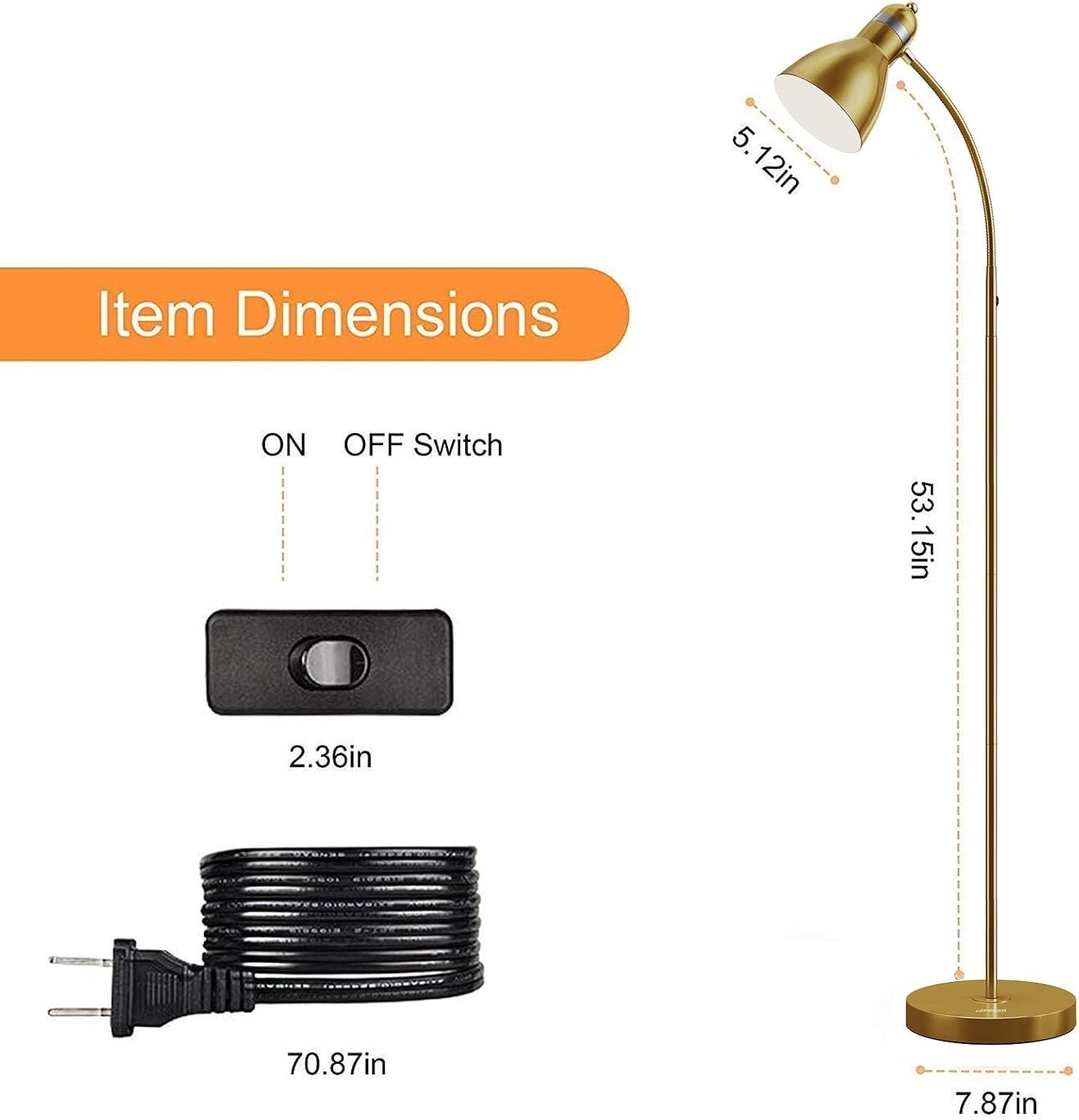 LEPOWER Floor Lamp, Metal Standing Lamp with Adjustable Gooseneck for Dorm | Easy to Assemble, E26 Base, Sturdy Metal Base, Convenient Switch, Task Reading Pole Lights for Office & Bedroom, Living Room