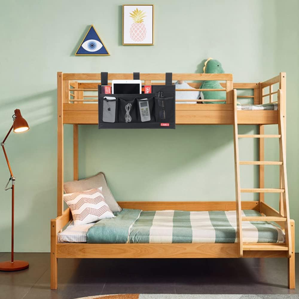 Zafit Hanging Bedside Caddy, Bedside Storage Organizer for Magazine, Phone, Remote control (Classic4 Pockets-Black)