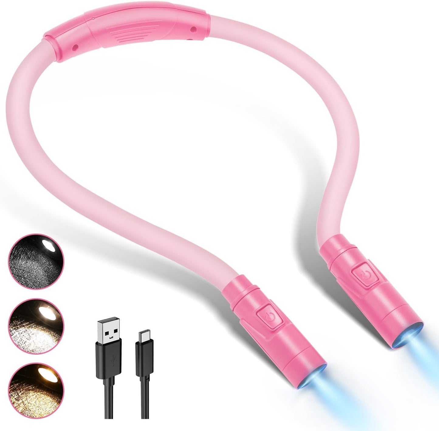 Rechargeable Hands-Free Neck Light with 3 Adjustable Color Modes, Black | Stepless Dimming, Flicker-Free Eye Protection, Flexible & Bendable, Long Battery Runtime, Protable Lightweight