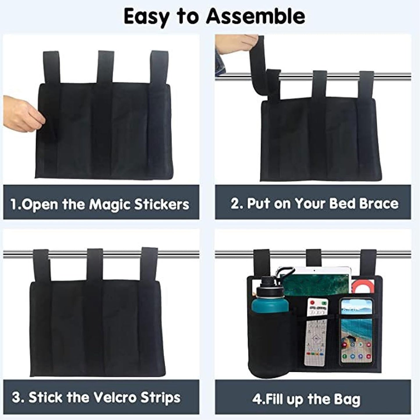 Bedside Storage Bag, Multiple Pocket Hanging Organizer with Adjustable Fasteners Space Saving Bedside Caddy for Bunk Hospital Beds Dorm Bed Rails