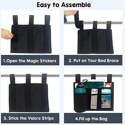 Bedside Storage Bag, Multiple Pocket Hanging Organizer with Adjustable Fasteners Space Saving Bedside Caddy for Bunk Hospital Beds Dorm Bed Rails