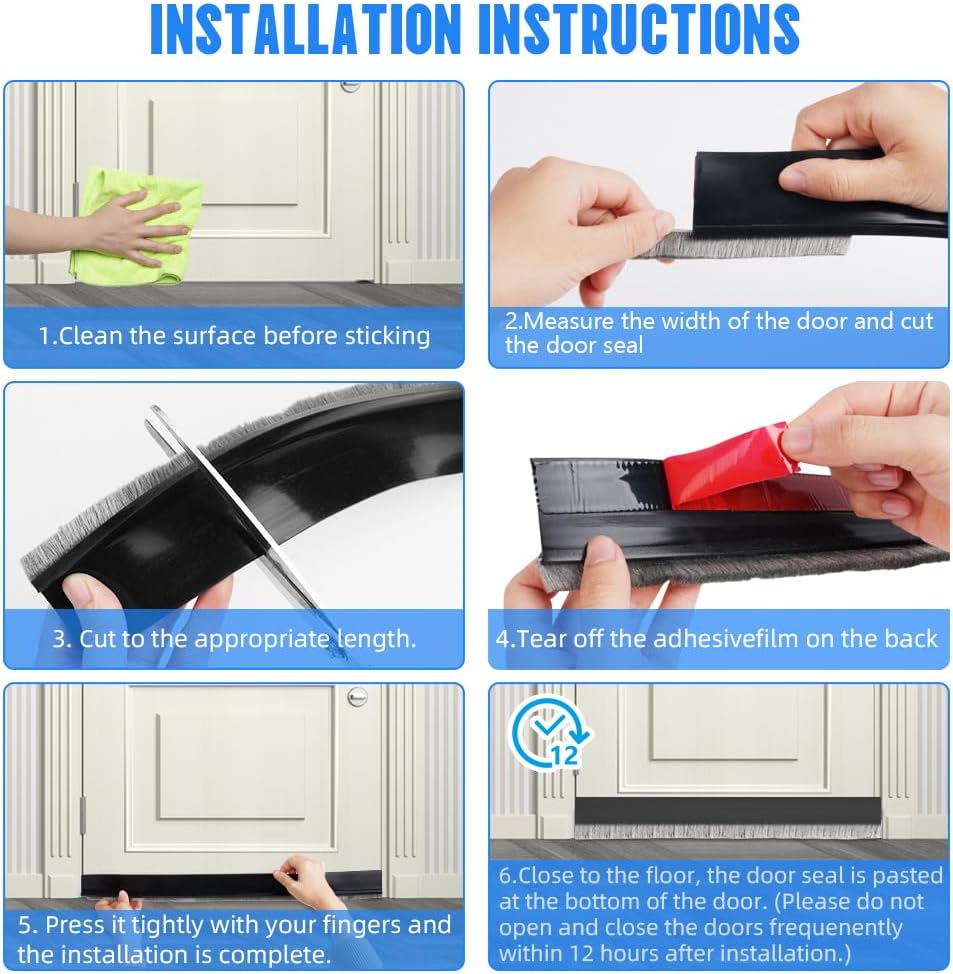 Ainiv Door Draft Stopper Under Door Seal, 2" W x 39" Cutable Soundproof Door Seal, Adhesive Under Door Sweep Weather Stripping Soundproof Kit, Under Door Draft Stopper Seals Anti-Collision-Black