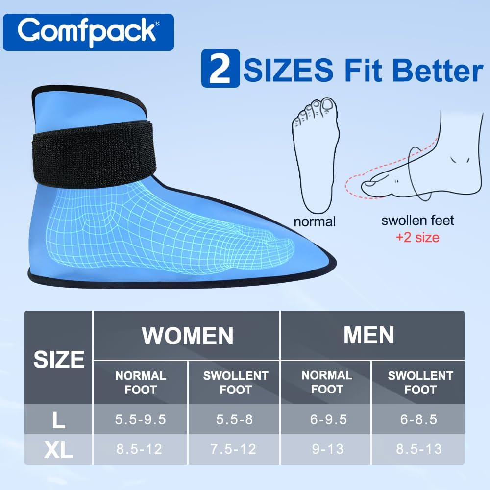 Comfpack Large Foot Ice Pack Wrap for Full Foot Ankle Pain Relief, Long Lasting Cold Ice Boot for Swelling After Surgery, Sore Feet, Broken Foot, Plantar Fasciitis, Gout, Bunion