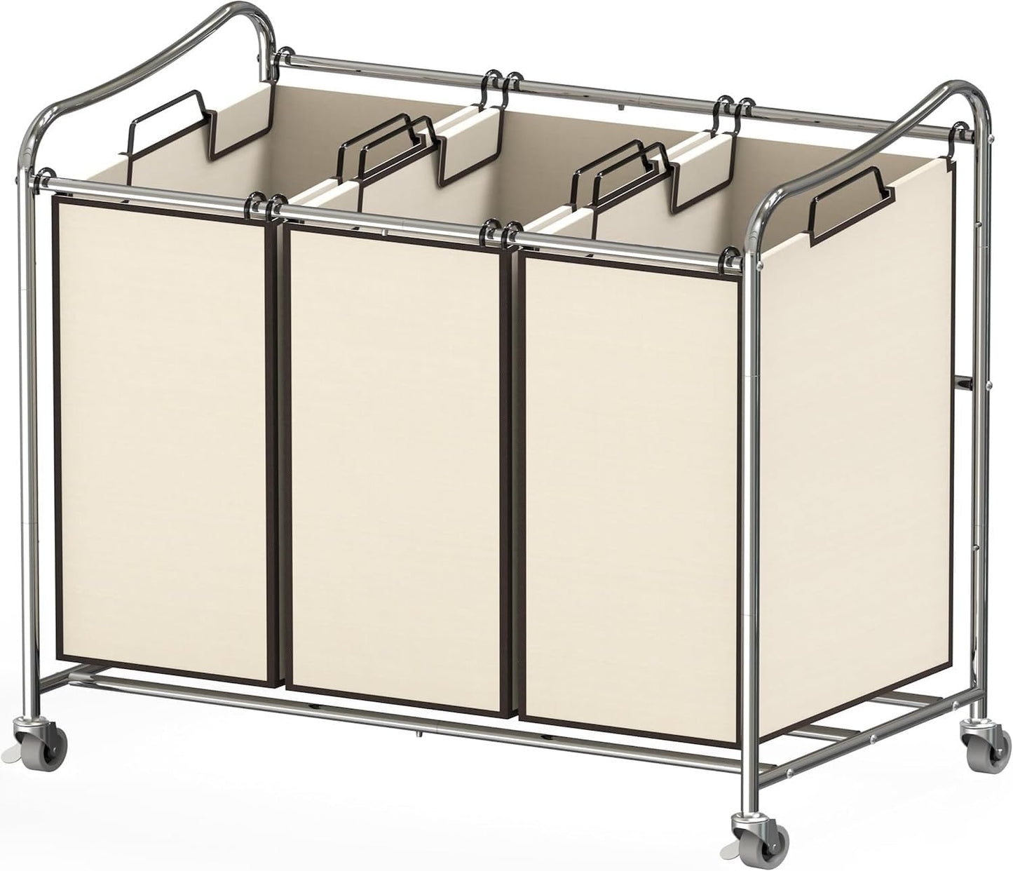 Simple Houseware Heavy Duty 3-Bag Laundry Sorter Rolling Cart, Dark Grey | Removable Bags and Lockable Wheels for Laundry Room Organization