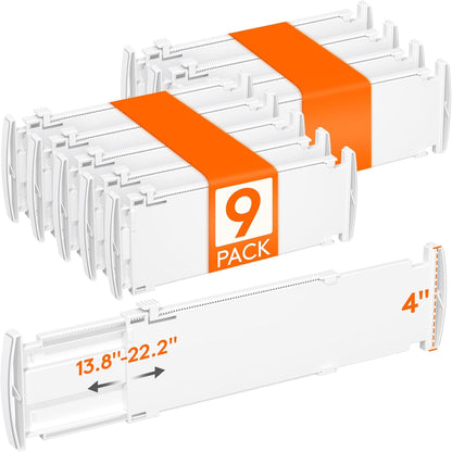Lifewit 9 Pack 4" High Drawer Dividers, Adjustable Drawer Organizer Clothes | 10.5"-16.5" Expandable White Plastic Separators for Dresser, Kitchen, Cabinet, Nursery, Office, Socks & Underwear Storage