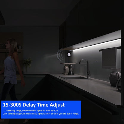 JOYLIT Dotless Motion Sensor COB LED Strip Kit 16.4FT 6000K Indoor | Dual Day/Night Modes, 0-300S Auto-off Delay, 320 LEDs/M Cool White, Includes 12V Adapter, PIR Sensor, Extension Cord