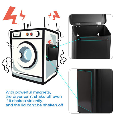 Picowe Magnetic Laundry Storage, Large Metal Lint Holder Bin with Lid for Laundry Room, Space-Saving Trash Container Hanging on Dryer, Washer or Wall Mount Trash Bin (White)