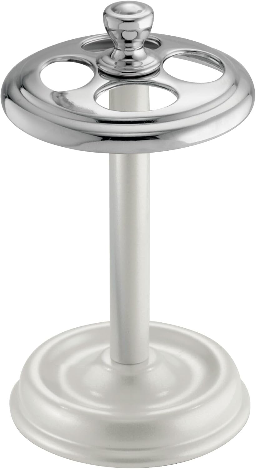 iDesign Steel Divided Toothbrush Holder Stand, 3.25" x 3.25" x 5.75" | Four Divided Compartments, Brushed Nickel & Polished Chrome