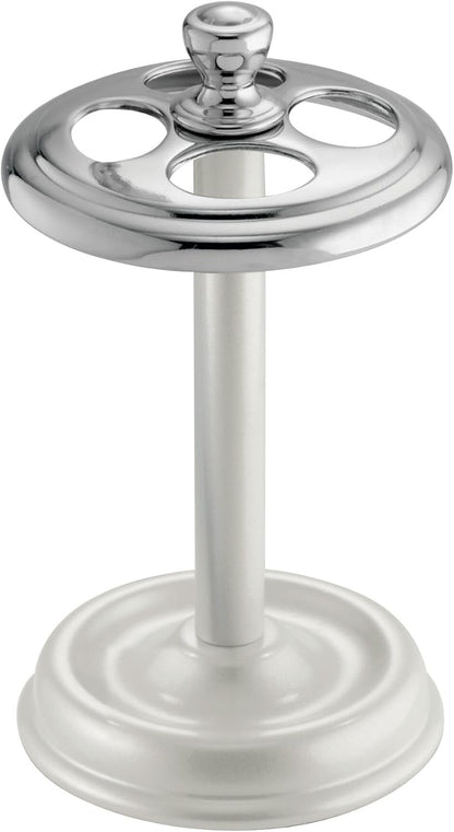 iDesign Steel Divided Toothbrush Holder Stand, 3.25" x 3.25" x 5.75" | Four Divided Compartments, Brushed Nickel & Polished Chrome