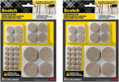 Scotch Felt Pads 162 PCS Beige, Felt Furniture Pads for Protecting Hardwood Floors, Round, Assorted Sizes Value Pack, Self-Stick design, Protecting from nicks, dents and scratches (SP845-NA)