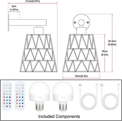 Boho Battery Operated Wall Sconces, Rattan Wall Sconce Set of 2 with Remote, RGB 15 Colors Dimmable Rechargeable Wall Light, Black Indoor Wireless Wall Lamp, Farmhouse Rattan Wall Lighting for Bedroom