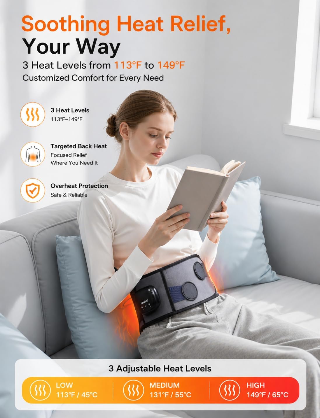 Cordless Heating Pad with Massager for Back Pain Relief, Gift for Women Men Mother Father, 47-60" Portable Lower Back Massager, Wearable Wireless Heating Pad for Cramps with 3 Heat&Timer, 5 Vibration