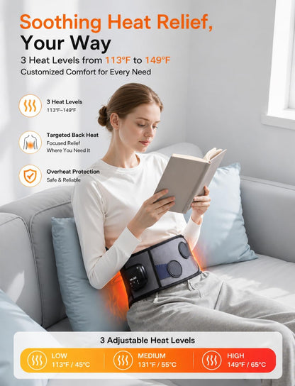 Cordless Heating Pad for Back,5000mAh Ultra Quiet 5 Mode Vibration Massager