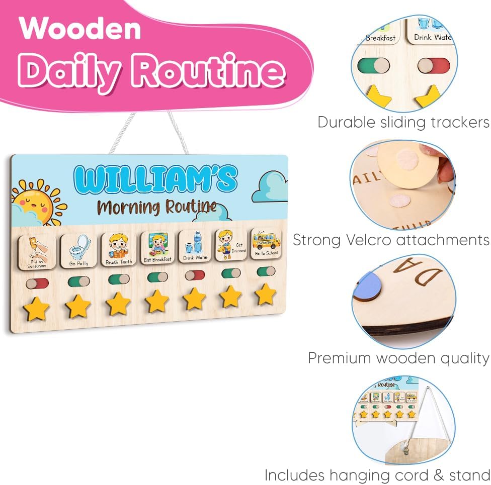 Wooden Chore Chart for Kids, Wooden Daily Routine Chart for Kids, Visual Schedule for Kids, Chore Reward Chart, Bedtime Morning Routine Chart for Toddlers