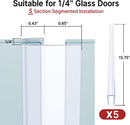 AmazerBath 3-Pack 15.75" Shower Door Bottom Seal for 3/8"(10mm) Glass - 3 Section Segmented Shower Installation Kit Frameless Glass Door Seal Strip