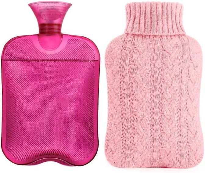 samply 2L Hot Water Bottle with Knitted Cover, Hot Water Bag, Purple