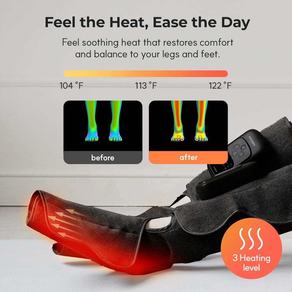 HubiCare Cordless Calf and Feet Massager with Heat and Air Compression for Circulation and Pain Relief, 5 Modes with 5 Intensities, Reduce Swelling, Muscles Relaxation Device (Black)
