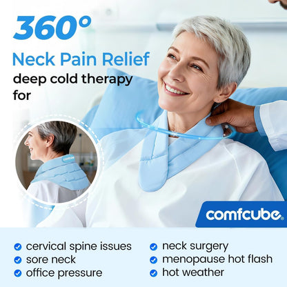 Comfcube Neck Ice Pack Wrap for 2 Hours of Cool Relief | Soft, flexible gel wrap; ideal for neck pain, hot flashes & post-surgery recovery.