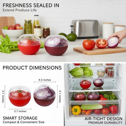 Onion and Tomato Keepers (2-Pack) - Reusable Fruit & Vegetable Storage Containers with Lids, Stackable Fridge Organizers for Kitchen Pantry, Camping Travel Food Saver