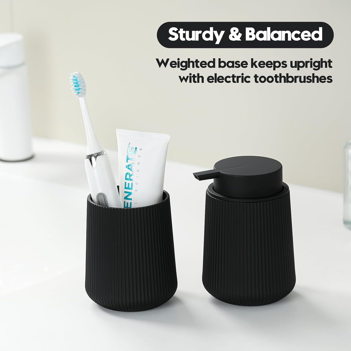YAUKPH Black Striped Toothbrush Holder | for Electric Toothbrushes Bathroom Organizer Cup for Toothpaste Kids & Adults