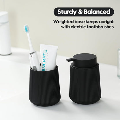 YAUKPH Black Striped Toothbrush Holder | for Electric Toothbrushes Bathroom Organizer Cup for Toothpaste Kids & Adults