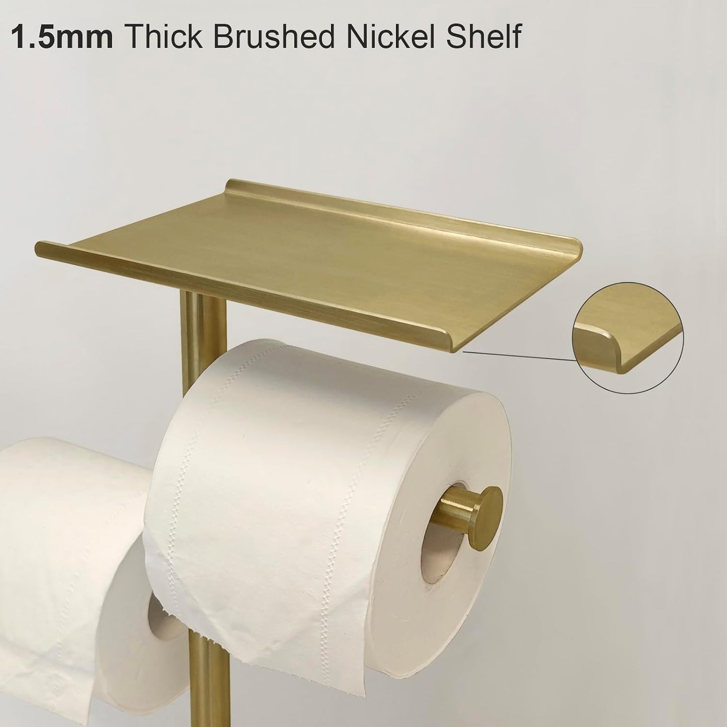 GZILA Toilet Paper Holder Stand with Shelf, Marble Base Heavy Free Standing Toilet Paper Double Roll Holders SUS304 Stainless Steel Brushed Nickel, Storages 4 Reserve Rolls Dispenser