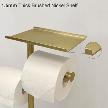 GZILA Toilet Paper Holder Stand with Shelf, Marble Base Heavy Free Standing Toilet Paper Double Roll Holders SUS304 Stainless Steel Brushed Nickel, Storages 4 Reserve Rolls Dispenser