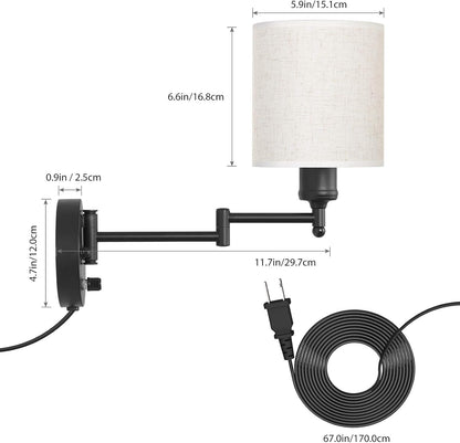 CADUKE Plug in Wall Sconce Set of 2, Swing Arm Wall Lamps