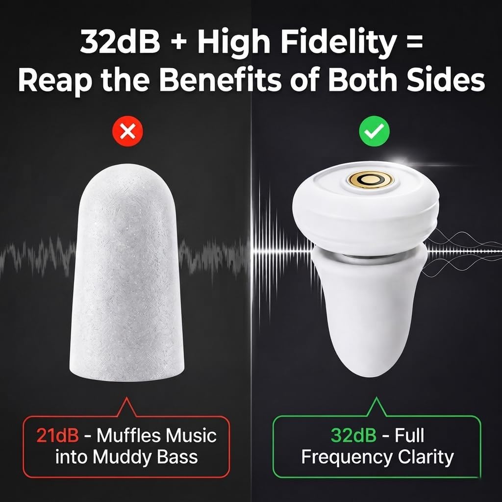 32dB High Fidelity Ear Plugs Noise Cancelling Certified for Concert