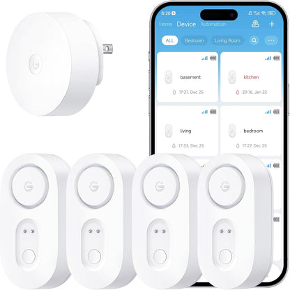 GoveeLife Upgraded Smart Water Leak Detector 1s with High Alarm, 4 Pack | 1804ft Ultra-Long Range, WiFi Water Sensor with SMS/Email/APP Push, 5Yr Battery Life,IP67, Suit for Home, Basement, Kitchen