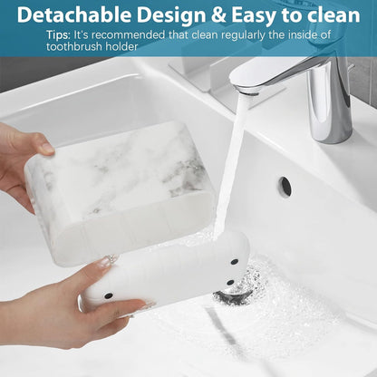 Boperzi Toothbrush and Toothpaste Holder Drainage for Bathroom Countertop with Adjustable Dividers, Large Toothpaste Caddy Organizer Storage Rustic Decor Set Anti-Slip for Shower,Family,Kids Gray