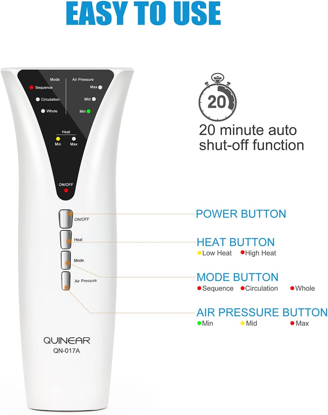 QUINEAR Leg Massager with Heat and Compression, Air Pressure Calf Massager with 2 Heating 3 Intensities, Sequential Compression Device for Circulation and Pain Relief,Ideal Gift