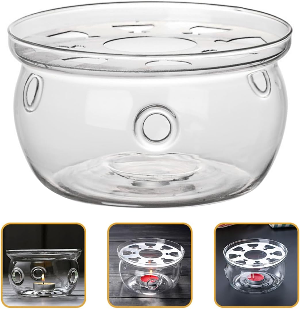 TIDTALEO Glass Teapot Warmer Base for Home Use, Borosilicate Heat-Resistant Tea Heater Accessory with Candle Holder, Desktop Tea Ceremony Heating Stand
