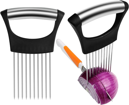 2PCS Onion Slicer Holder,Stainless Steel Onion Slicer(Black)