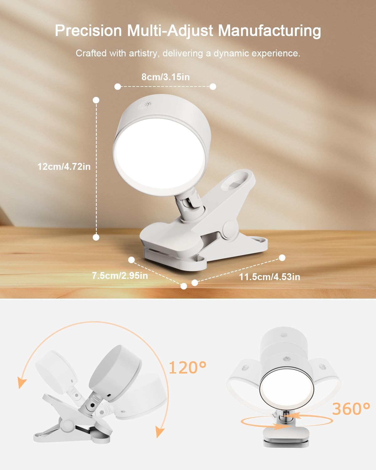 Clip on Light with 5000mAh Rechargeable Battery Operated, Eye Care Reading Light for Bed with 360° Rotation Touch & Remote, USB Clamp Light with 3 Color Modes & Dimmable for Headboard Bedside (black)