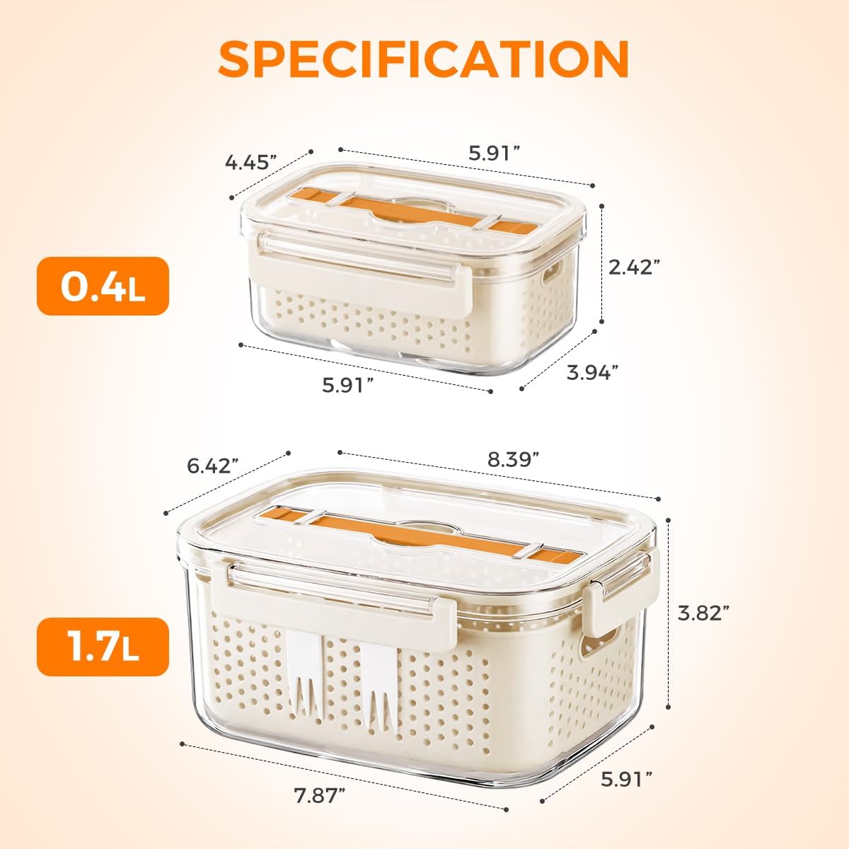 Fruit Storage Containers for Fridge,berry containers with Colander and Built-in Forks,2 packs 57oz & 13oz Airtight Food Containers with Lids, BPA Free Berry Keeper, to go box for lunch, travel, office