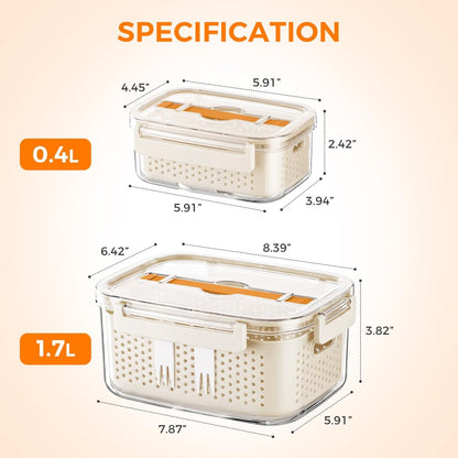 Fruit Storage Containers for Fridge,berry containers with Colander and Built-in Forks,2 packs 57oz & 13oz Airtight Food Containers with Lids, BPA Free Berry Keeper, to go box for lunch, travel, office